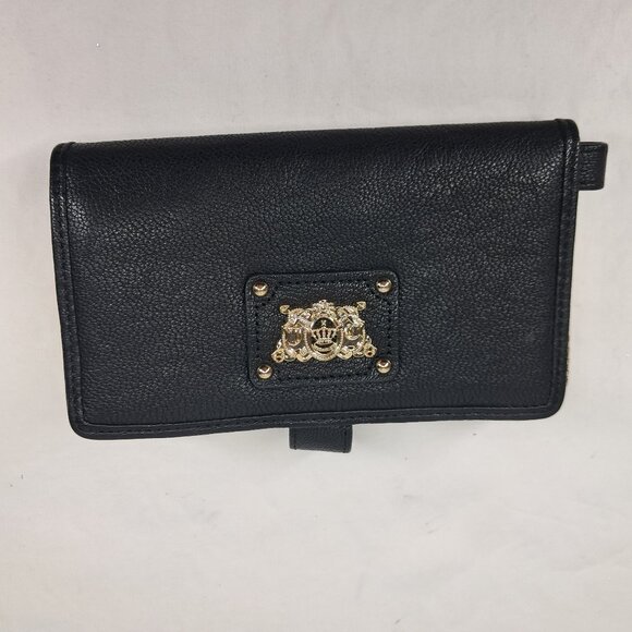 Juicy Couture Tech Wallet Wristlet Black Gold Leather - Picture 1 of 16